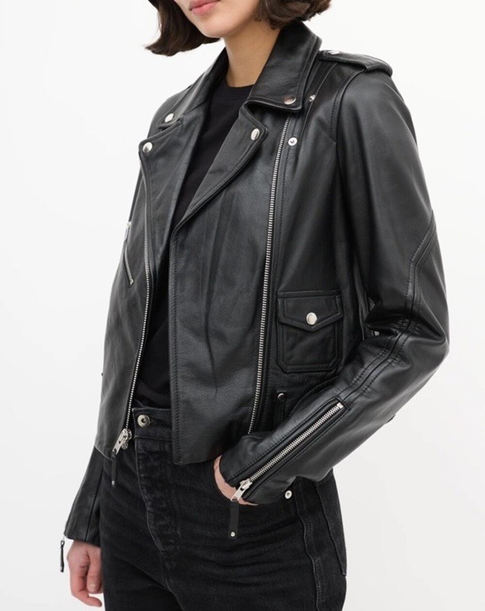 Theory Black Cow Leather Moto Jacket M Biker Zip Cropped Motorcycle